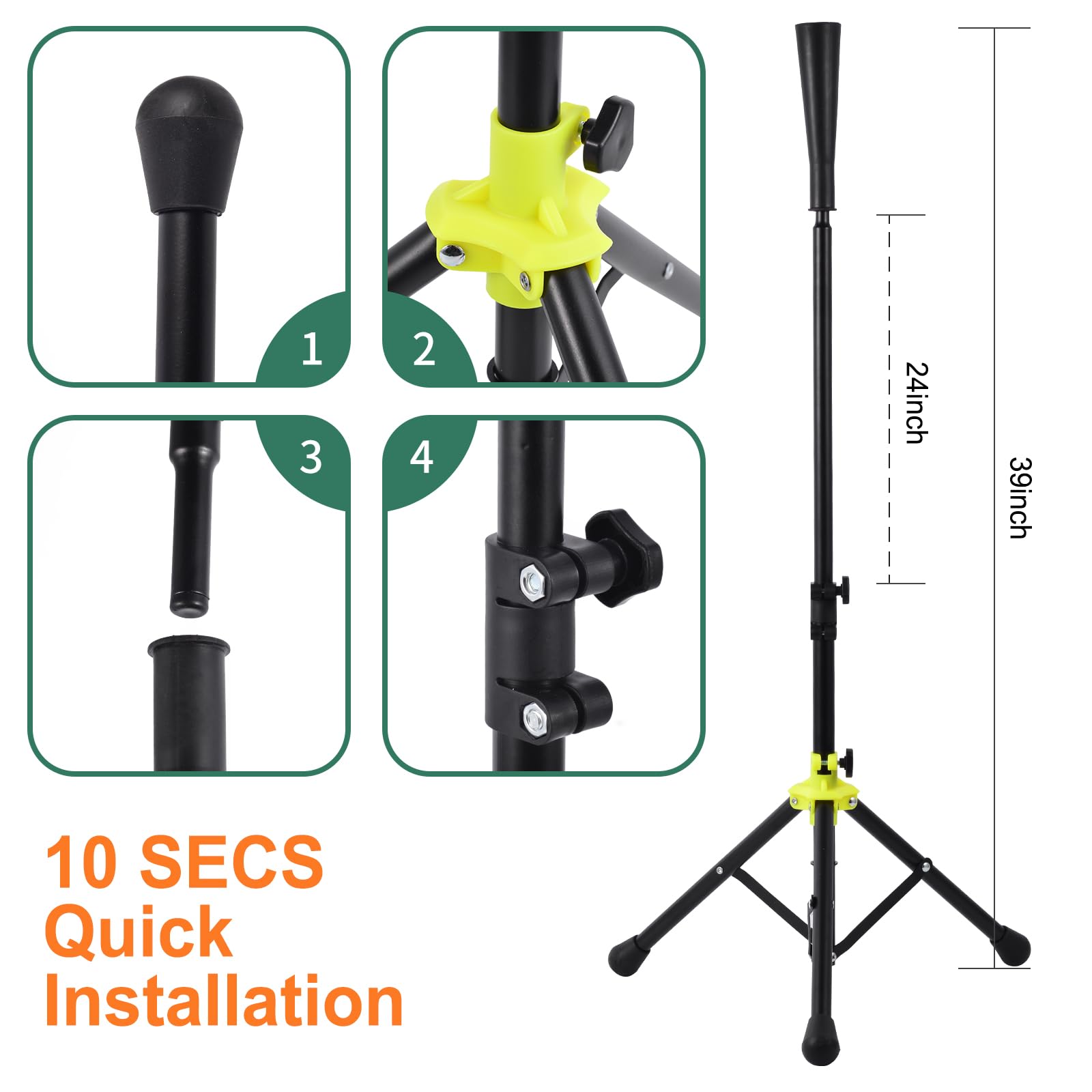 JETOLAKQ Baseball and Softball Training Hitting Base, Tripod Design, Adjustable Height from 26 to 39 inches, Used for Youth and Adult Hitting Training Exercises