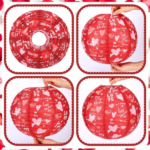 Image of Bencailor 12 Pcs Valentine's Day Paper Lanterns Party Decorations Heart Hanging Round Lanterns 12 Inch Hanging Paper Decorations for Valentines Party Wedding Anniversary Supplies(Heart)