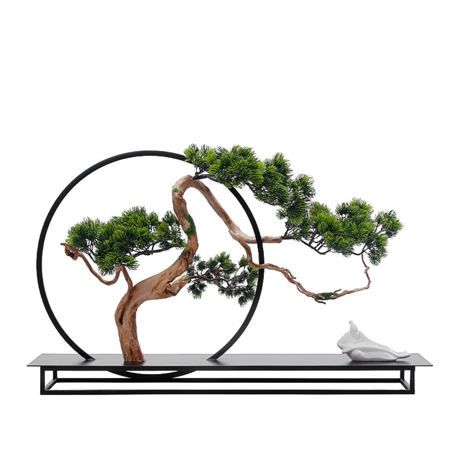 GTHTUHFD Artificial Bonsai Tree 27.5 Inch Large Green Simulation Welcome Pine Bonsai Tree Indoor Desktop Decor