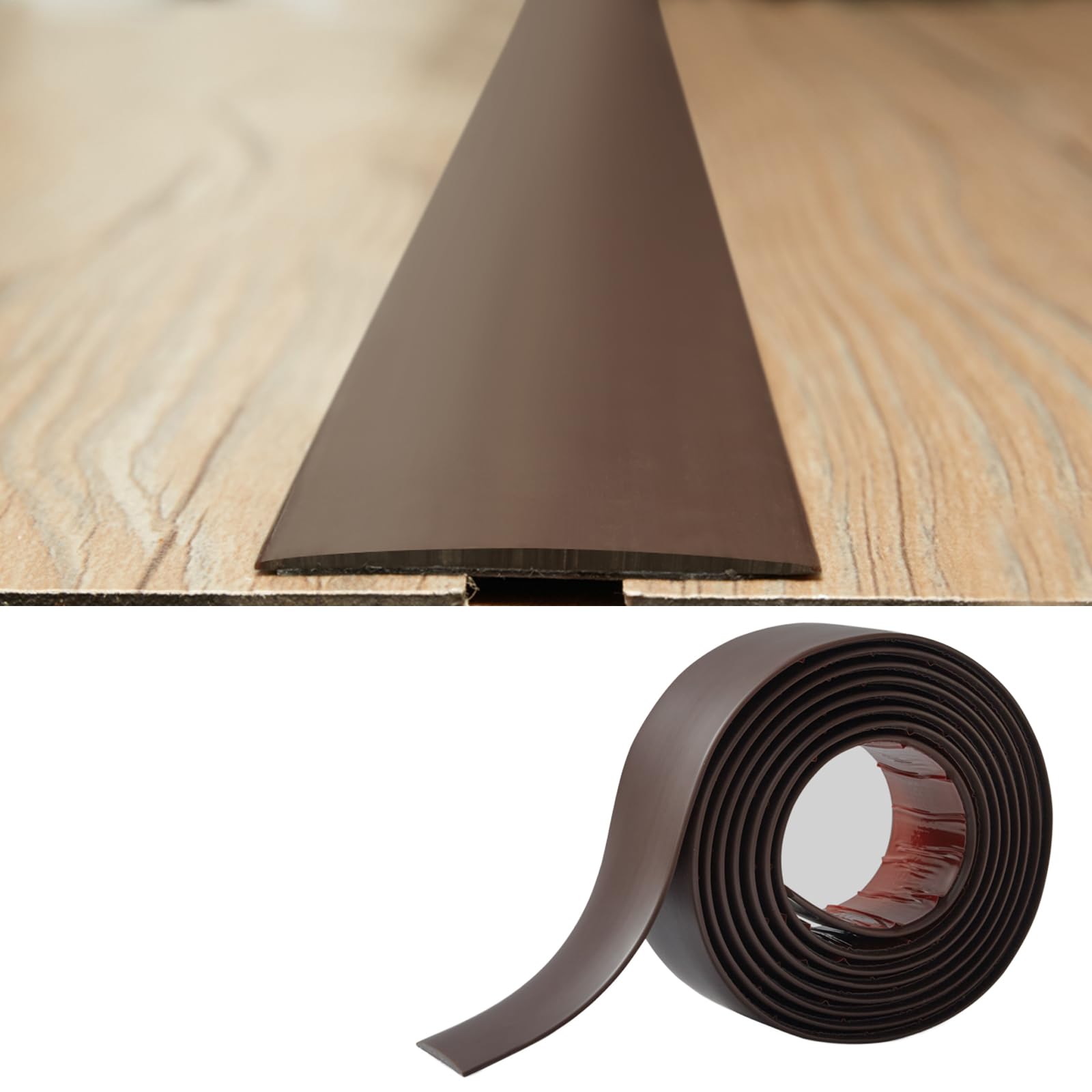 PVC Floor Transition Strip-2mm Thick×5cm Wide,Laminate Floor Cover Strips Self Adhesive Door Bar Divider Strip Flat Flooring Edge Joining Trim(2M,Dark Brown)