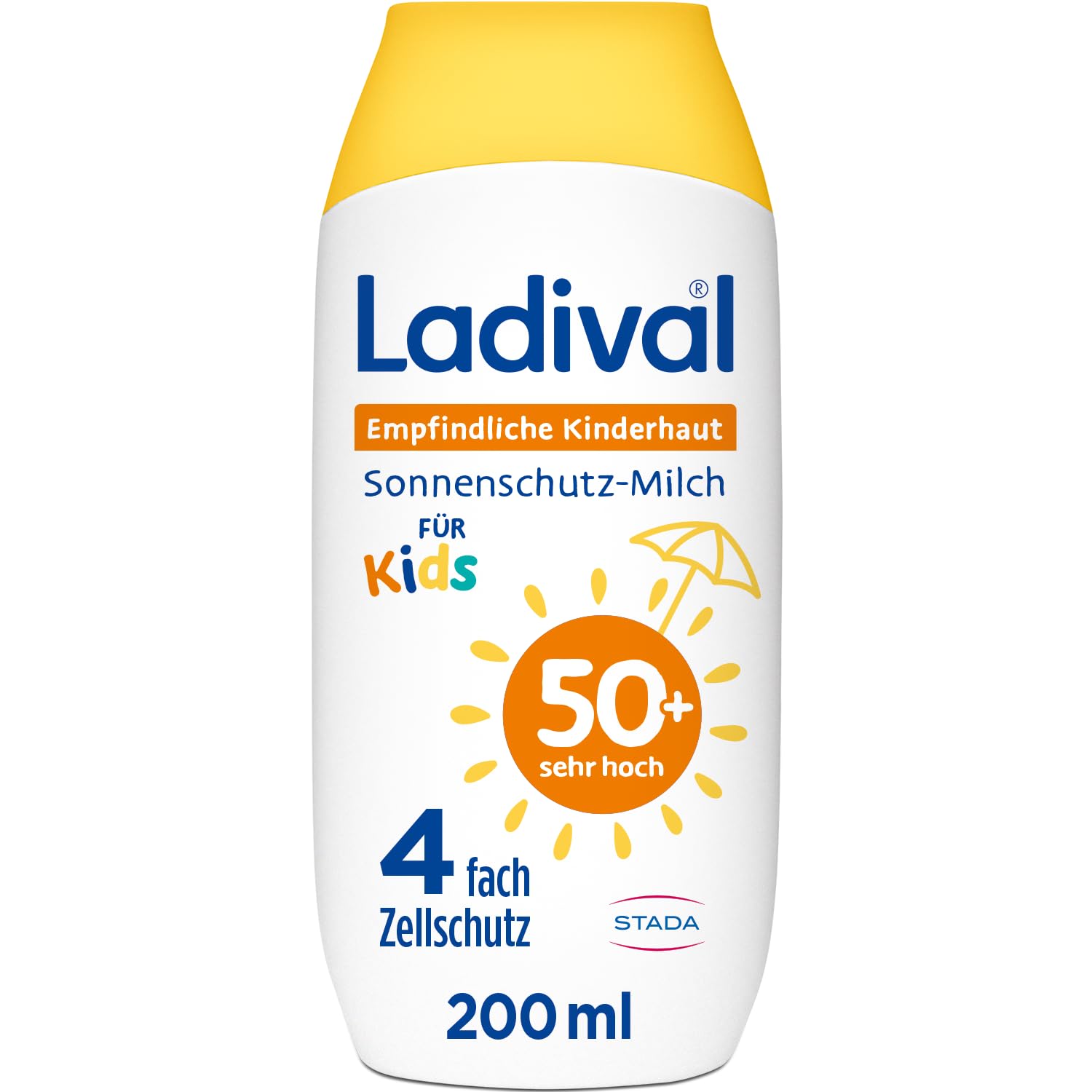 Ladival Empfindliche Kinderhaut Sonnenschutz-Milch LSF 50+: Sonnencreme für Kinder und Babys ab 6 Monaten, extra wasserfest, mit 4-fach Zellschutz, 200ml