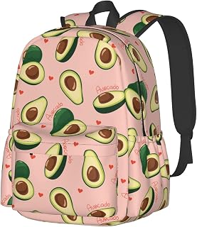 17 Inch Backpack Avocado Fruit On Pink Laptop Backpack Shoulder Bag School Bookbag Casual Daypack