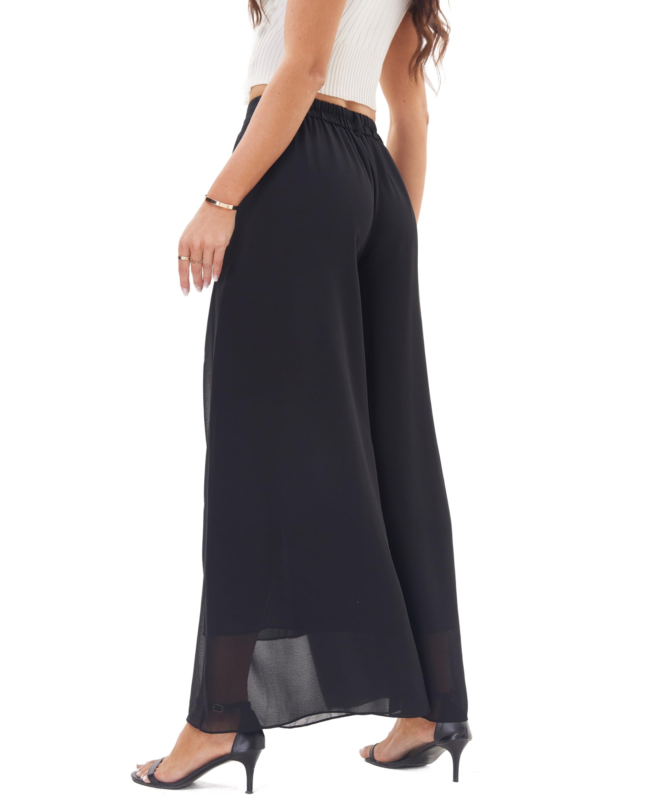 Fakanhui Pantaloni a palazzo da donna, eleganti, in chiffon, a gamba larga, eleganti, fluidi, da lavoro, casual