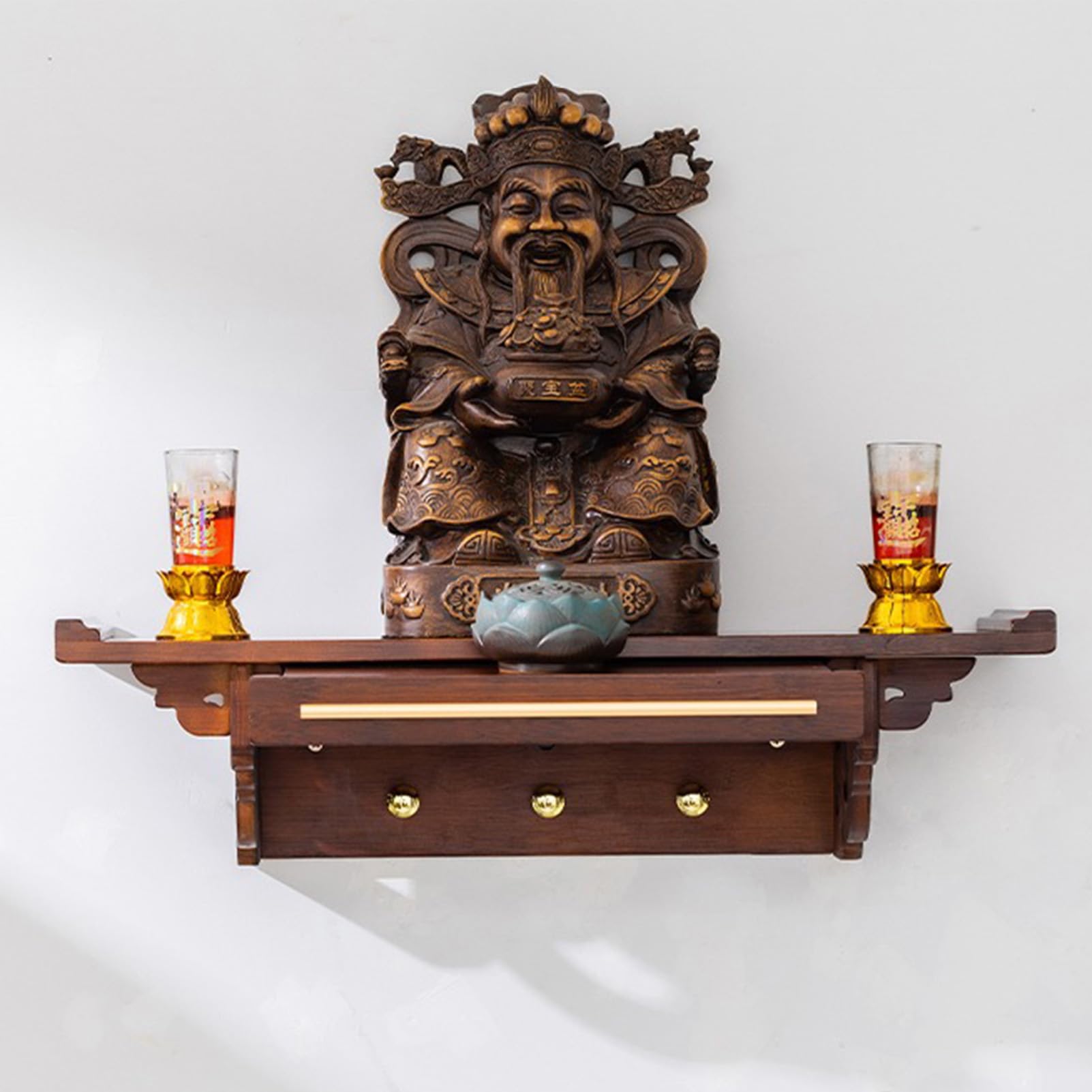 Estante de madera para pared para estatuas de Buda, mesa de altar Fengshui con montaje seguro para meditación en casa y rituales Pooja