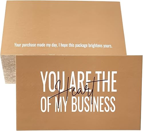 RXBC2011 Tarjetas de agradecimiento con texto en inglés "You are the Heart of my Business". Paquete de 100 tarjetas de visita (color Kraft, 100