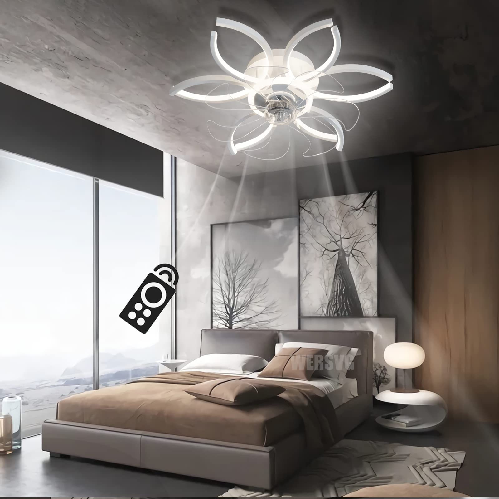 SXDMOUBK Dimmable LED Quiet Ceiling Fan with 6 Bulbs & Remote Control – Modern Ceiling Light for Bedroom Kids' Room Living Room – Slish & Functal Home Decor