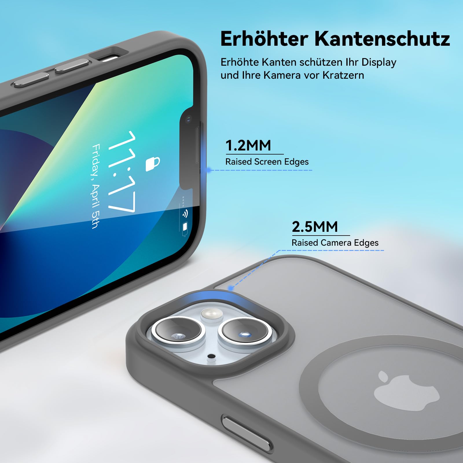 Natiiozie Magnetica Cover per iPhone 13/iPhone 14 Compatibile con MagSafe Custodia Traslucida Opaca Posteriore, Antiurto Anti-impronta Resistente ai Graffi Protettiva Case,Grigio