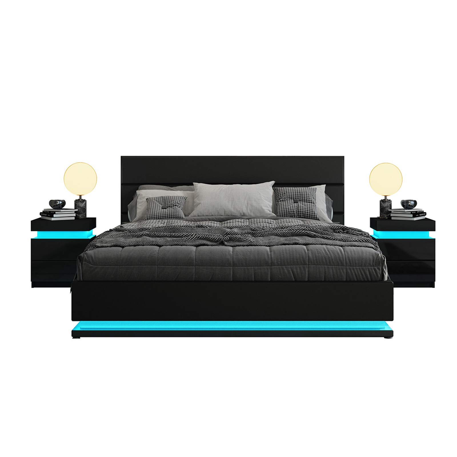 Bed Frame with Storage, 4FT Small Double Faux Leather Bed, Ottoman Gas Lift Storage Bed Frame, LED Small Double Size Bed for Bedroom Home, Black