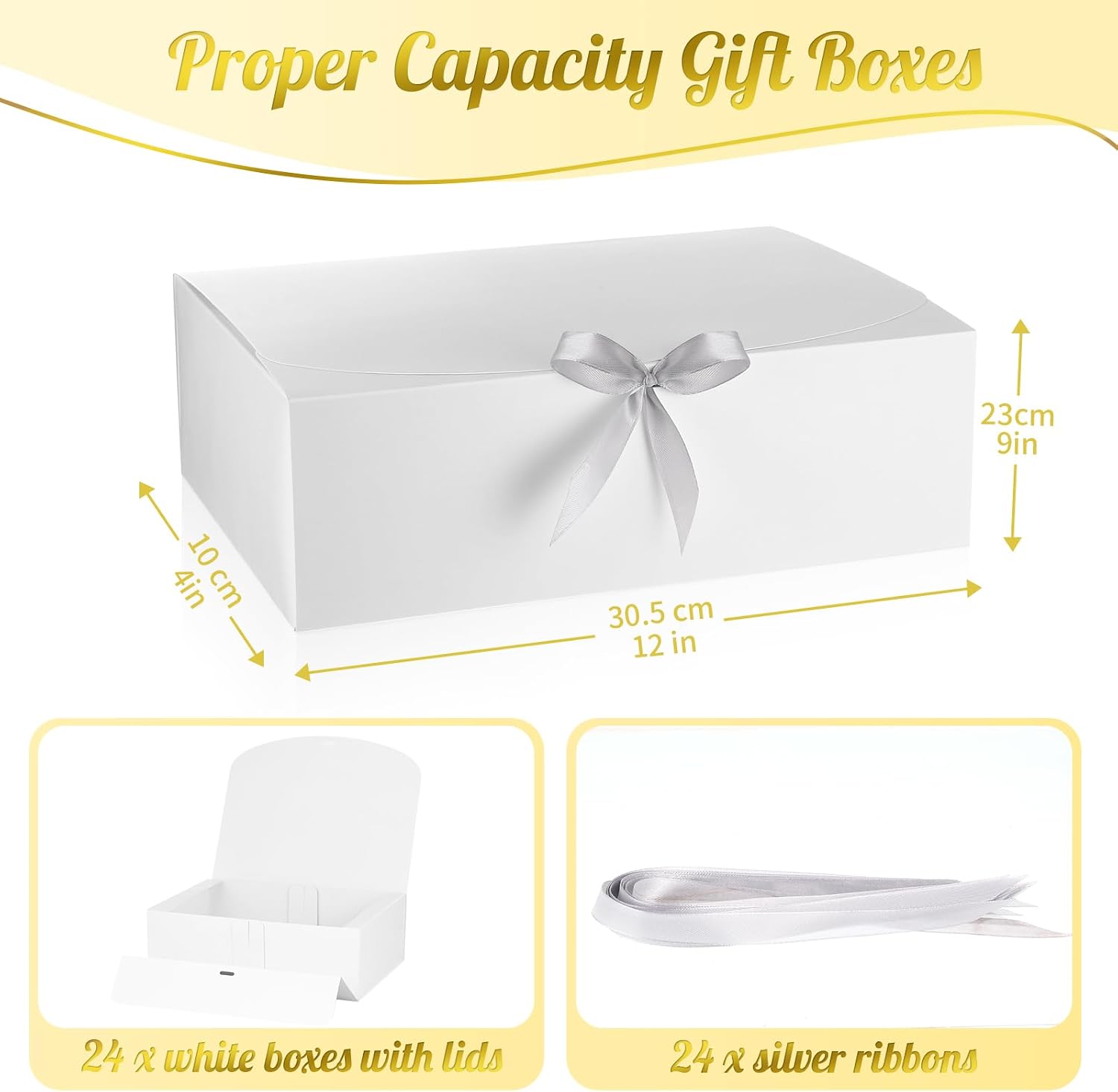 Colarr 24 Pcs White Gift Boxes with Lids 12 x 9 x 4'' Boxes for Gifts Wedding Bridesmaid Favor for Packaging Present Crafting Wedding Birthday Christmas Party, with Ribbons