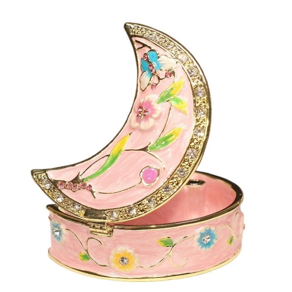 YOPI Moon-Shaped Enameled Metal Trinket Box for Jewelry Storage, Small Hummingbird Rhinestone Keepsake Organizer, Home Decor