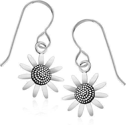 Sunflower Dangle Earrings Fun Summer Earrings for Women and Girls in Sterling Silver