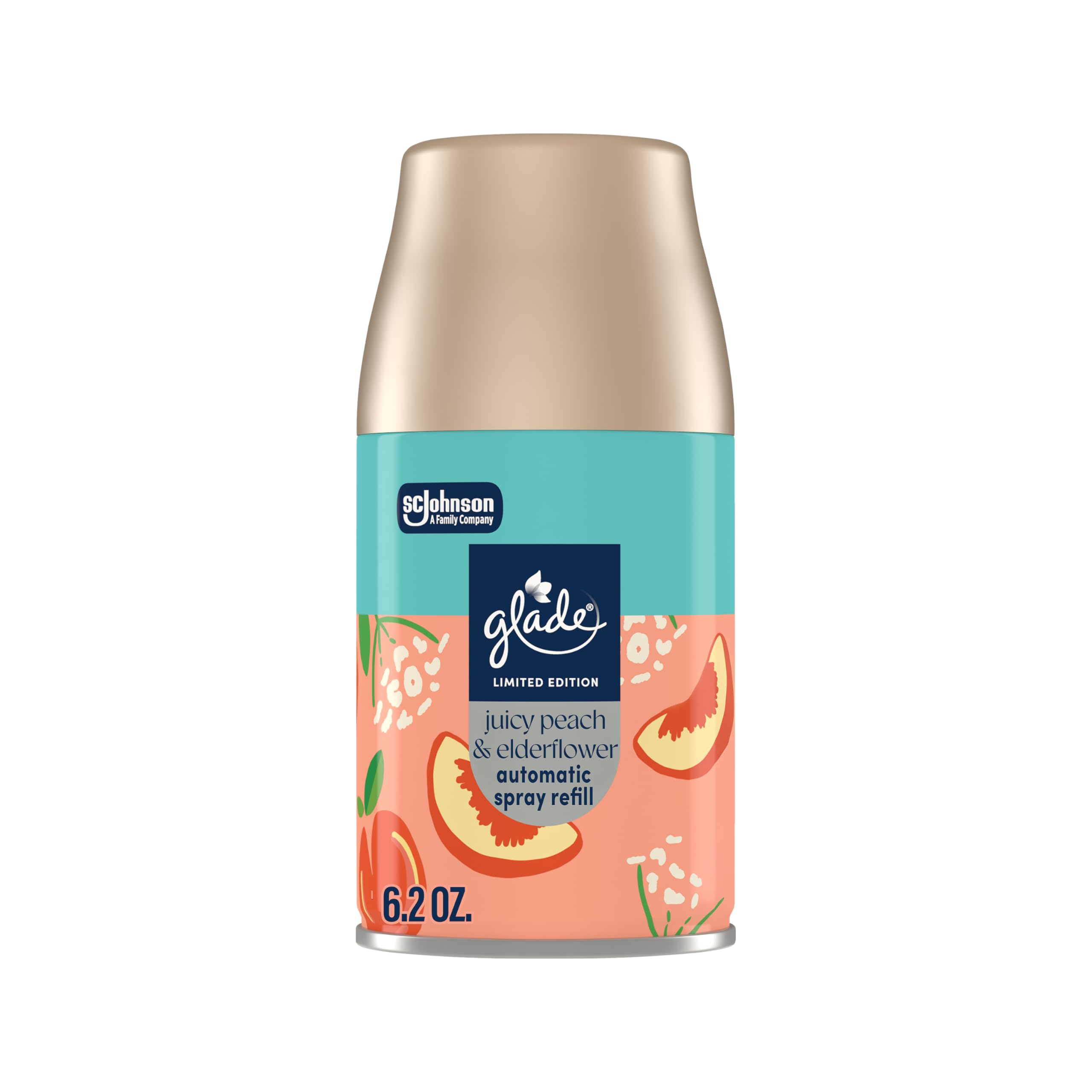 Glade Automatic Spray Refill, Juicy Peach & Elderflower, Scented Air Freshener for Home and Bathroom, 6.2 Oz