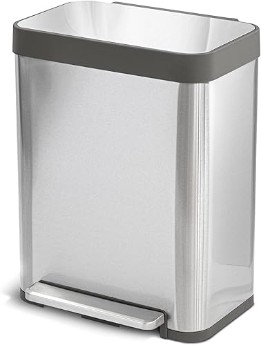 Home Zone Living Bote de basura de cocina de 13 galones, cuerpo grande sin forro de acero inoxidable, capacidad de 50 litros, plata, serie Virtuoso