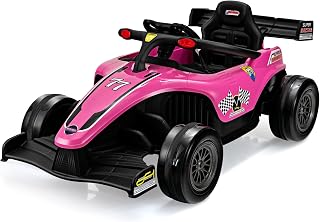 OLAKIDS Kids Ride On Car, 12V F1 Racing Electric Vehicle for Toddlers with Control Remote, Battery Powered Motorized Toy with Music, Horn, 2 Speeds, Wheels Suspension, LED Lights, MP3 (Coral)
