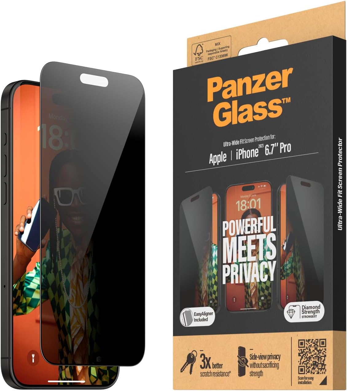 PanzerGlass Privacy Screen Protectors for iPhone 15 Pro Max Screen