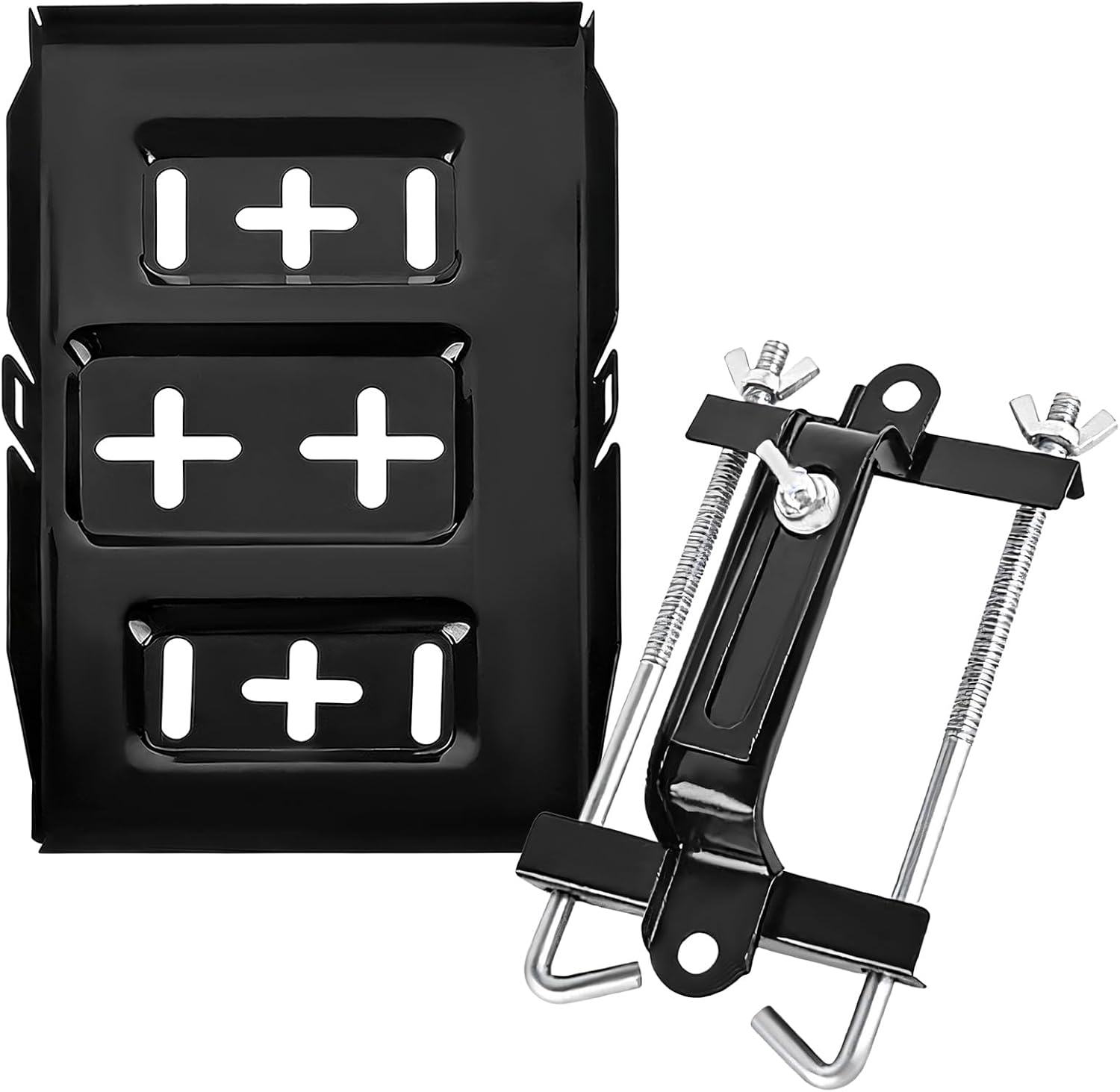 Battery Hold Down Tray Kit, Corrosion-Resistant Metal Storage Battery Holder with J Bolt, Adjustable Bracket Clamp Holds Batteries to Stop Movement for Boat Car Marine (11×7.8 inches)
