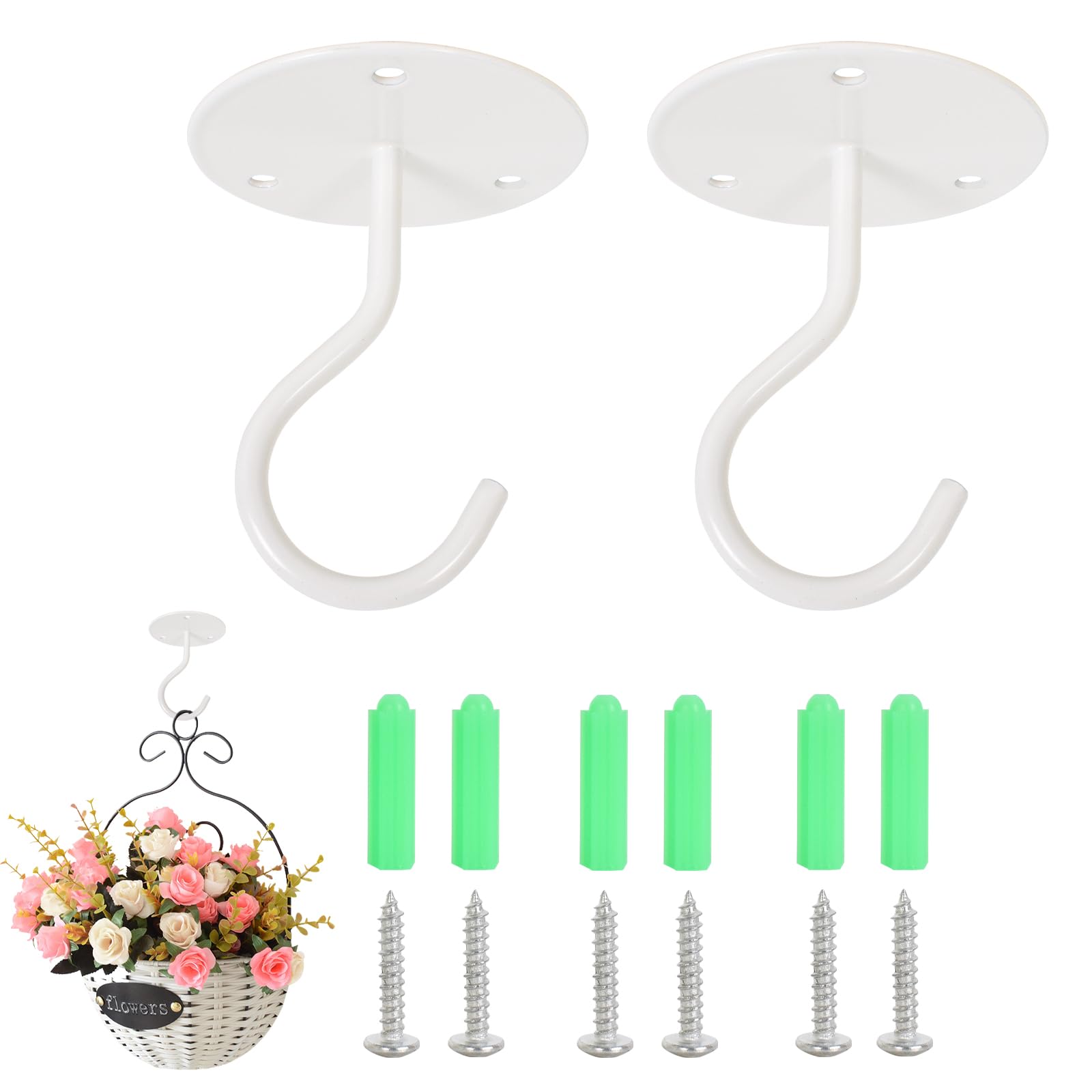 Confezione da 3 ganci da soffitto per fioriere, ganci da parete in metallo, staffe per lanterne in ferro, per mangiatoie per uccelli, campanelli a vento, fioriere (nero