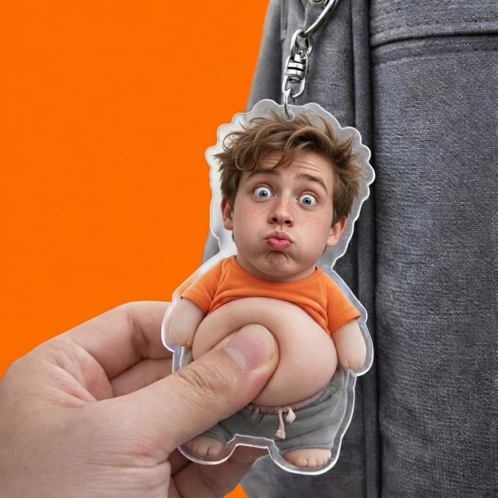Personalisierter Gesicht Squishy Schlüsselanhänger – Lustiger Bauch-Drücker Anti-Stress Anhänger mit eigenem Foto, Muttertag & Vatertag
