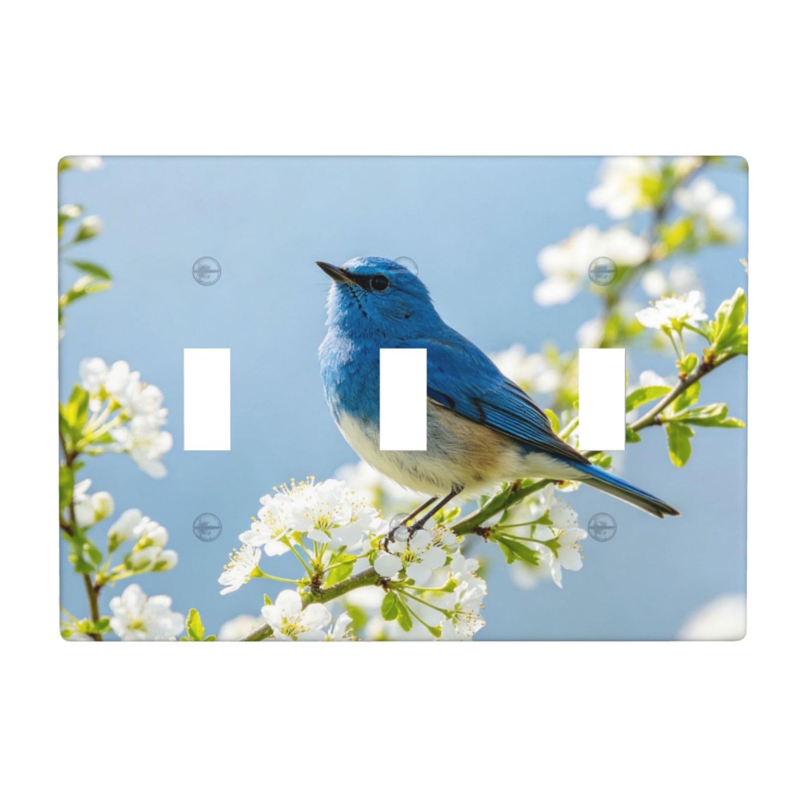 Cntdbu White Blue Bird Art 3 Gang Switch Plate Cover-Unbreakable Polycarbonate Wall Plate, Heat Resistant Toggle Switch Decor For Home
