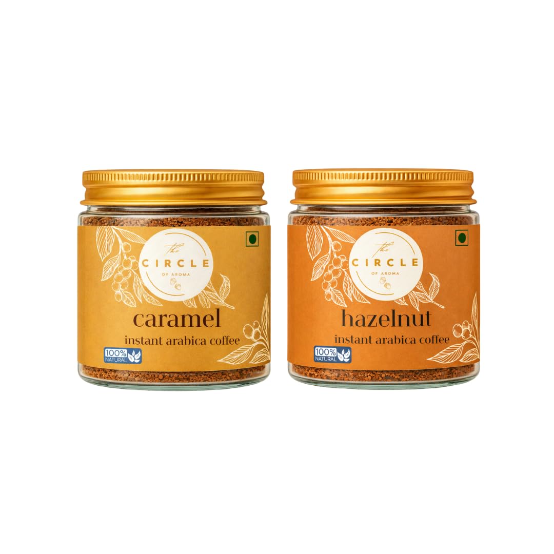 Instant Coffee Combo – Hazelnut & Caramel | 100% Arabica | 50g Each | No Added Sugar | Hot or Cold