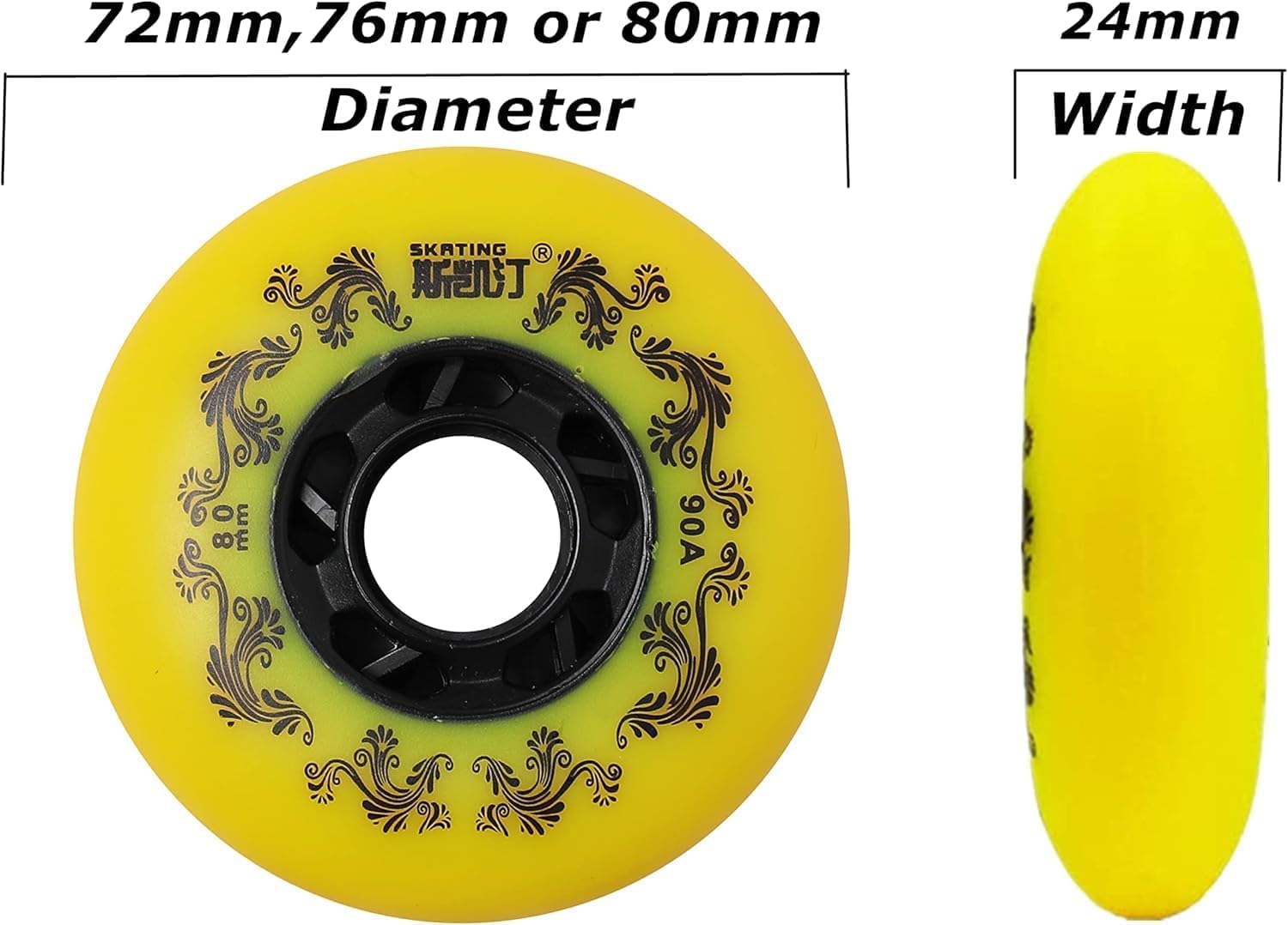 Confezione da 8 ruote di ricambio per pattini in linea da esterno, 90 A, freestyle, resistenti, 72 mm, 76 mm, 80 mm, per pattini a scelta (bianco, 76 mm)