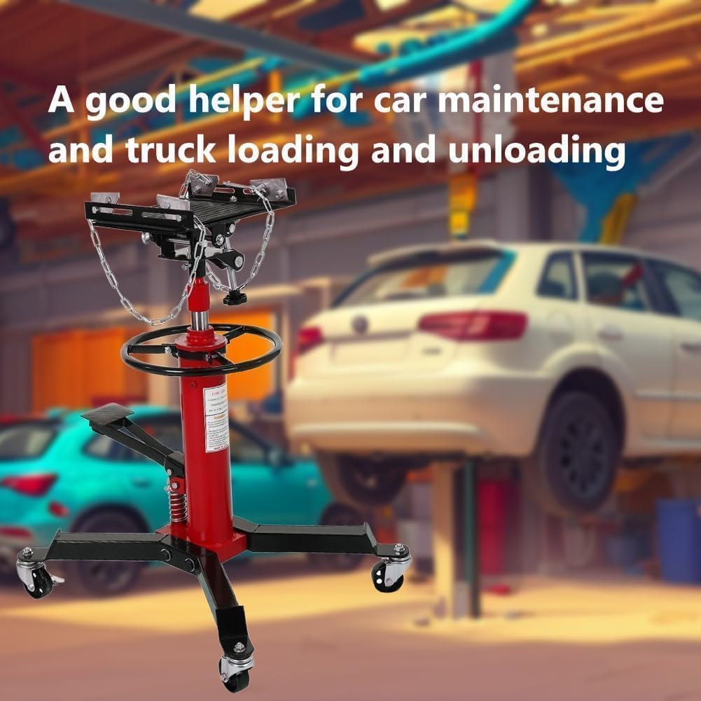GarveeLife Hydraulic Transmission Jack 1322 LBS (3/5 T) Capacity 2-Stage Adjustable Telescopic Lift 33.8 in-72.8 in 360° Swivel Wheels Foot Pedal Pump Heavy-Duty Garage & Workshop Car Lift (Red)