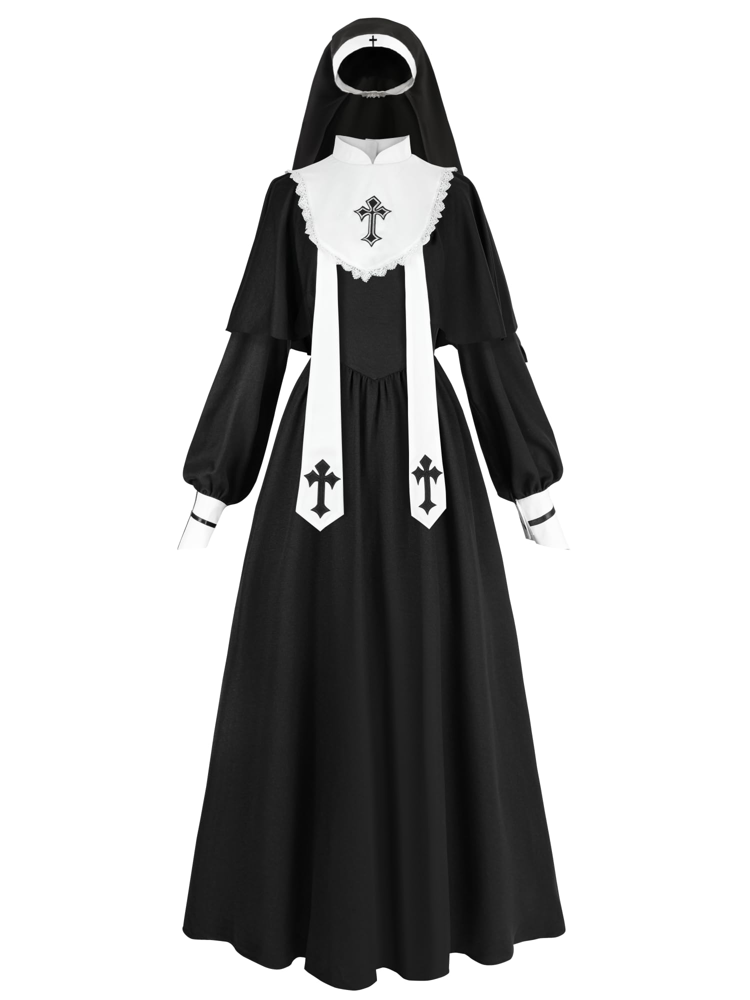 NSPSTT Nun Costume for Women with Cape Collar & Stole Design, Choir Robe Halloween Role Play Outfit XL