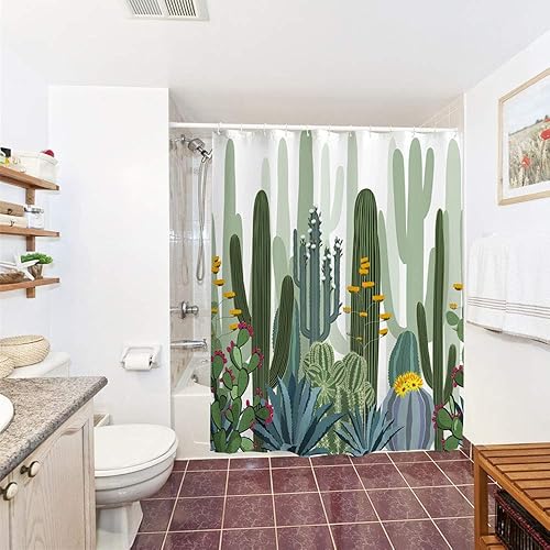 Miniatura 7 de IcosaMro Cortina de ducha de cactus para baño con ganchos, acuarela tropical decorativa de tela larga, cortina de ducha para decoración de baño, 71