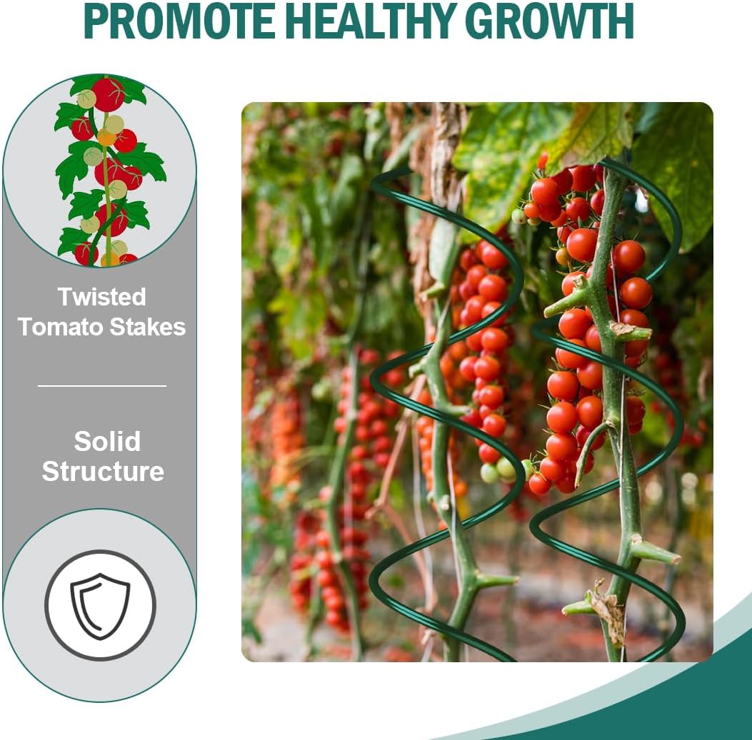 58" Plant Supports Spiral Tomato Cages, 10 Pack Metal Twisted Tomato Stakes Climbing Plant Stake Tower Outdoor Indoor
