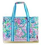 Lilly Pulitzer Large Utility Tote Bag, Heavy Duty Collapsible Tote, Storage Bin with Zip Lid & Reinforced Base, Golden Hour