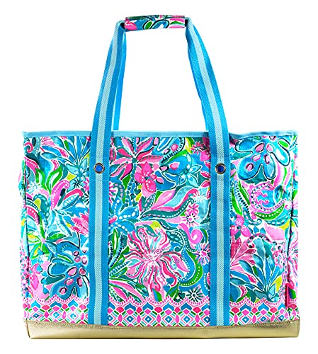 Lilly Pulitzer Ultimate Carryall Blue Storage Bin with Zip Lid, Golden Hour