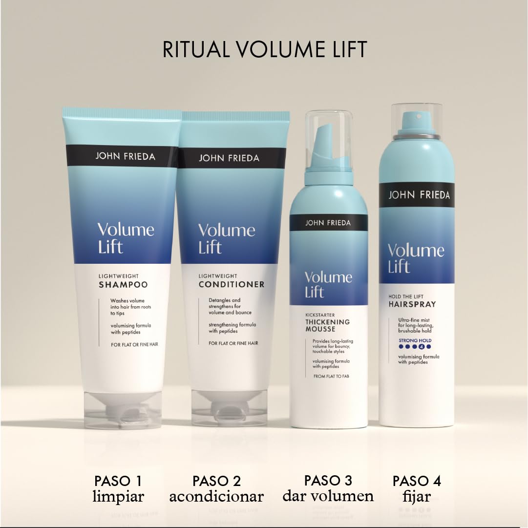 John Frieda Volume Lift Espuma Voluminizadora | Aporta Volumen y Cuerpo Duradero | Cabello Fino sin Volumen | Textura Ligera sin Apelmazar | Acabado Flexible y Natural | 200 ml
