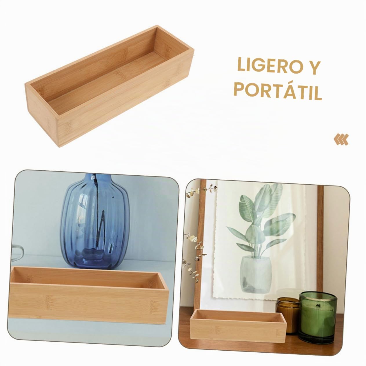 SOLUSTRE 3 Piezas Organizador de Madera sin Tapa Caja de Almacenamiento Multifuncional para Utensilios Maquillaje y Otros Objetos Diseño Minimalista para Cocina Oficina y Baño