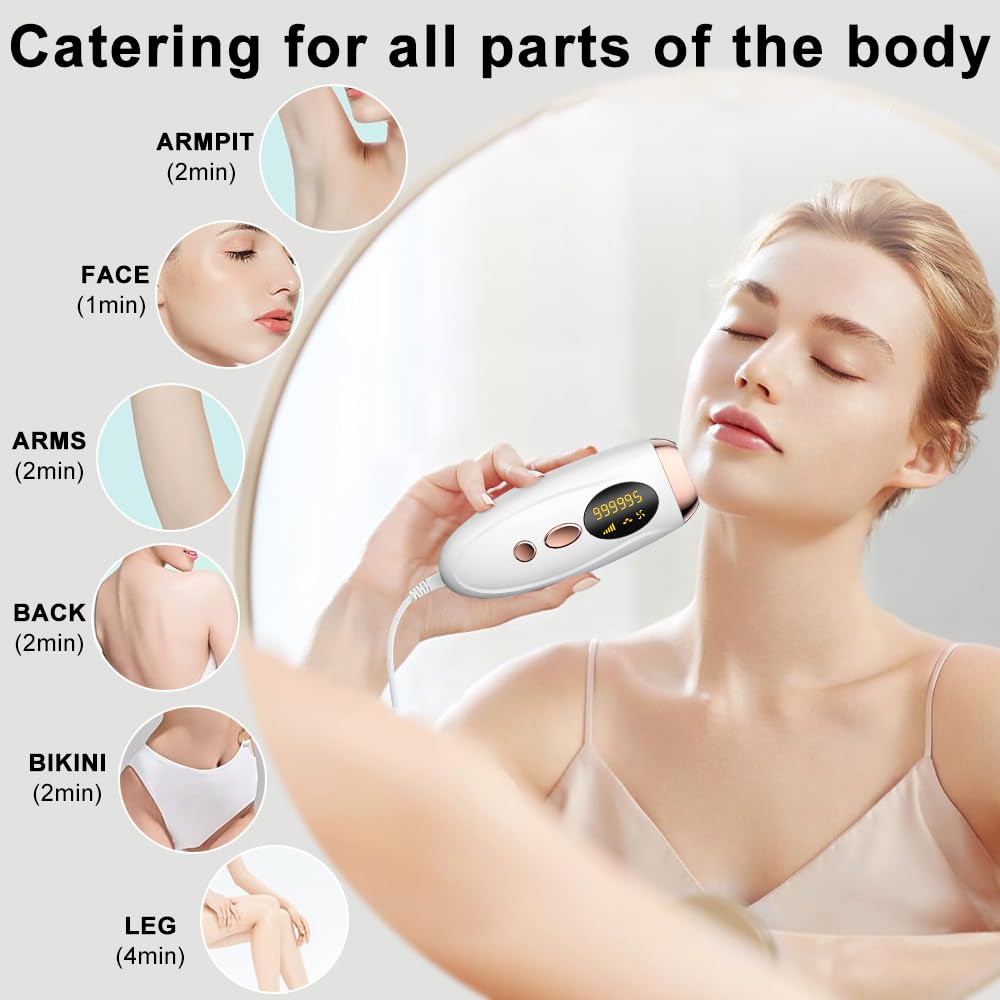 Épilateur Lumière Pulsée, Appareils IPL Épilation Laser, Épilation Laser, Épilateur sans douleur pour le visage, les aisselles, les bras, les jambes et le corps (Blanc)