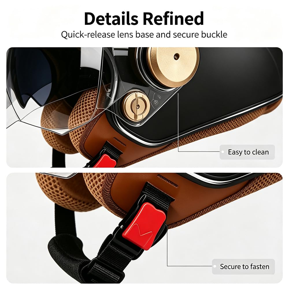 Vintage Cascos de Moto Jet, Capacete Moto con Gafas De Doble, Capa Forro Cómodo Cascos Jet Homologados ECE, Cascos Moto Adulto Hombre Mujer