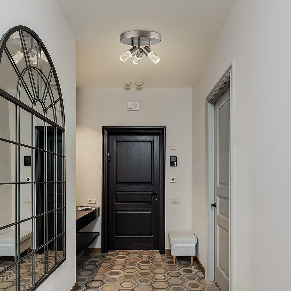 kadision 3-Light Semi Flush Mount Ceiling Light, 3 Head Directional LED Lighting Fixture for Walk-in Closet, Hallway, Foyer, Dimmable 4000K 15W BN Finish, ETL Listed