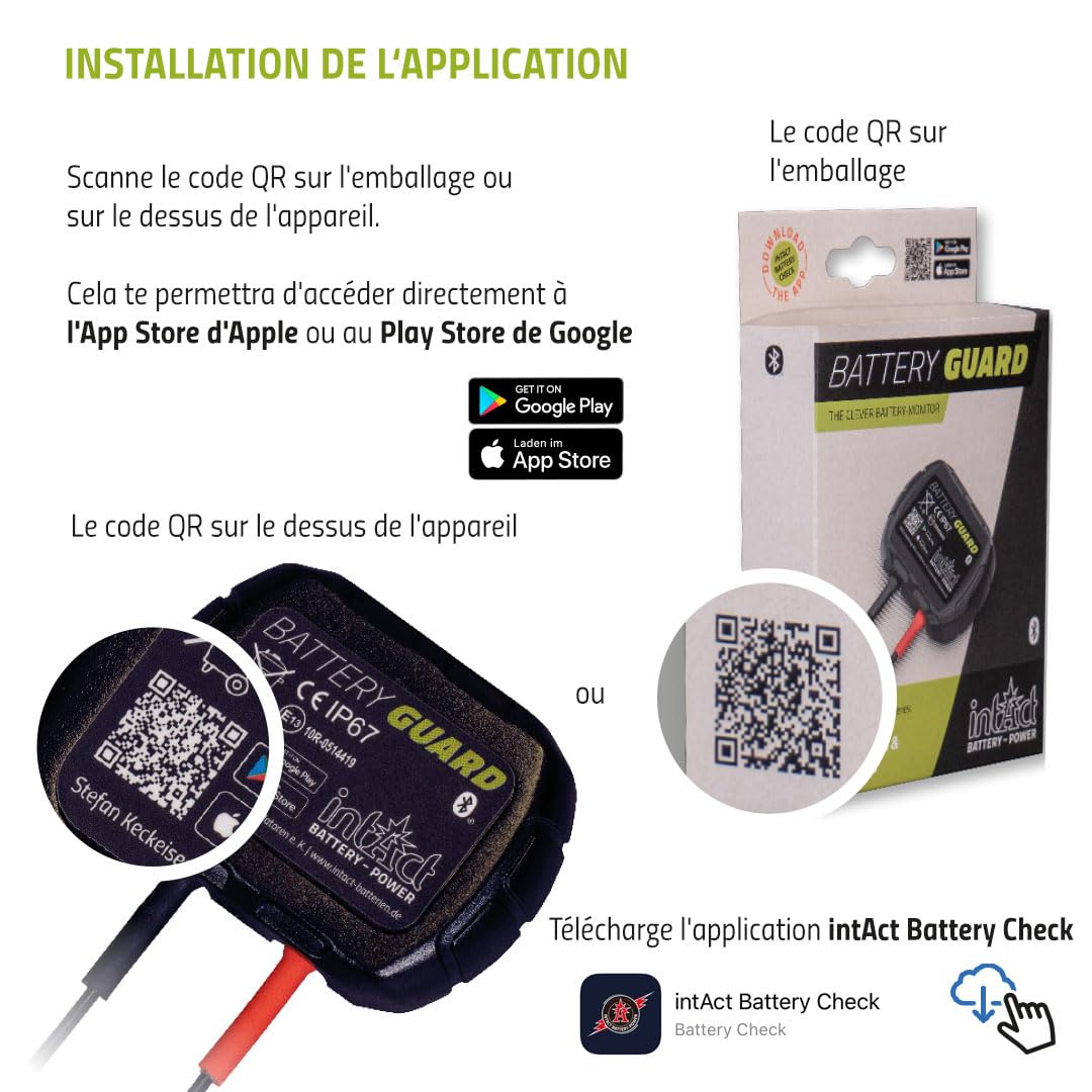 intAct Battery-Guard, contrôleur de Batterie pour la Surveillance Bluetooth des Batteries au Plomb et au Lithium 12V, avec Affichage de la Tension et de la température