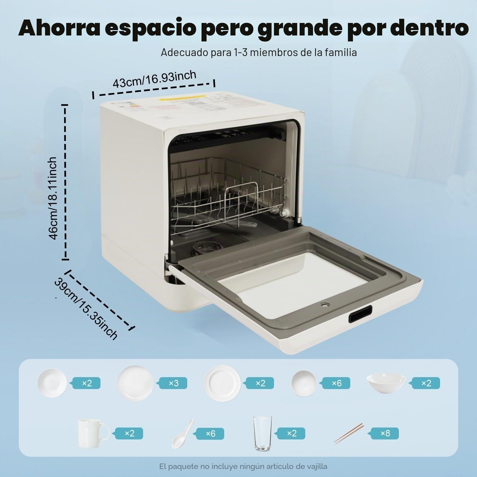Mini lavavajillas de mesa, utilizable con o sin conexión de agua, con depósito de agua de 5 l y 4 programas, para apartamentos, camping, autocaravanas y dormitorios