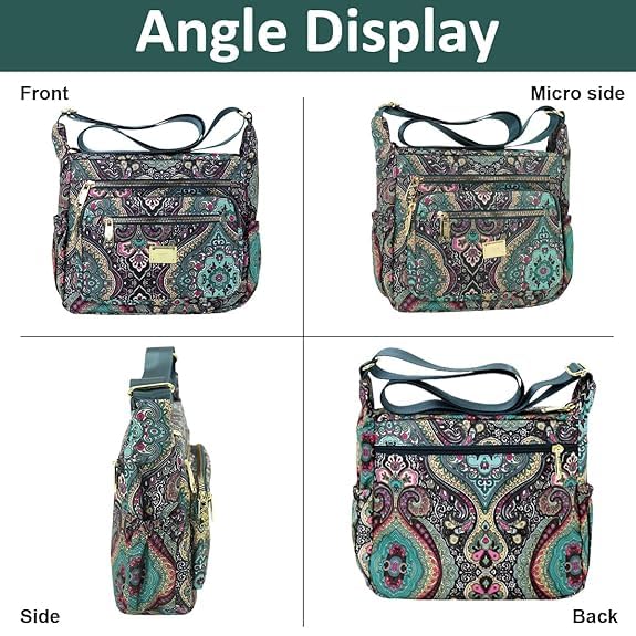 Image of Women Sling-body Bag Waterproof Nylon Multi-layer Sling Bag Casual Satchel Bag Shoulder Bag Messenger Bag Travel Sling-body Bag Day Pack Card Holder Black and Silver.