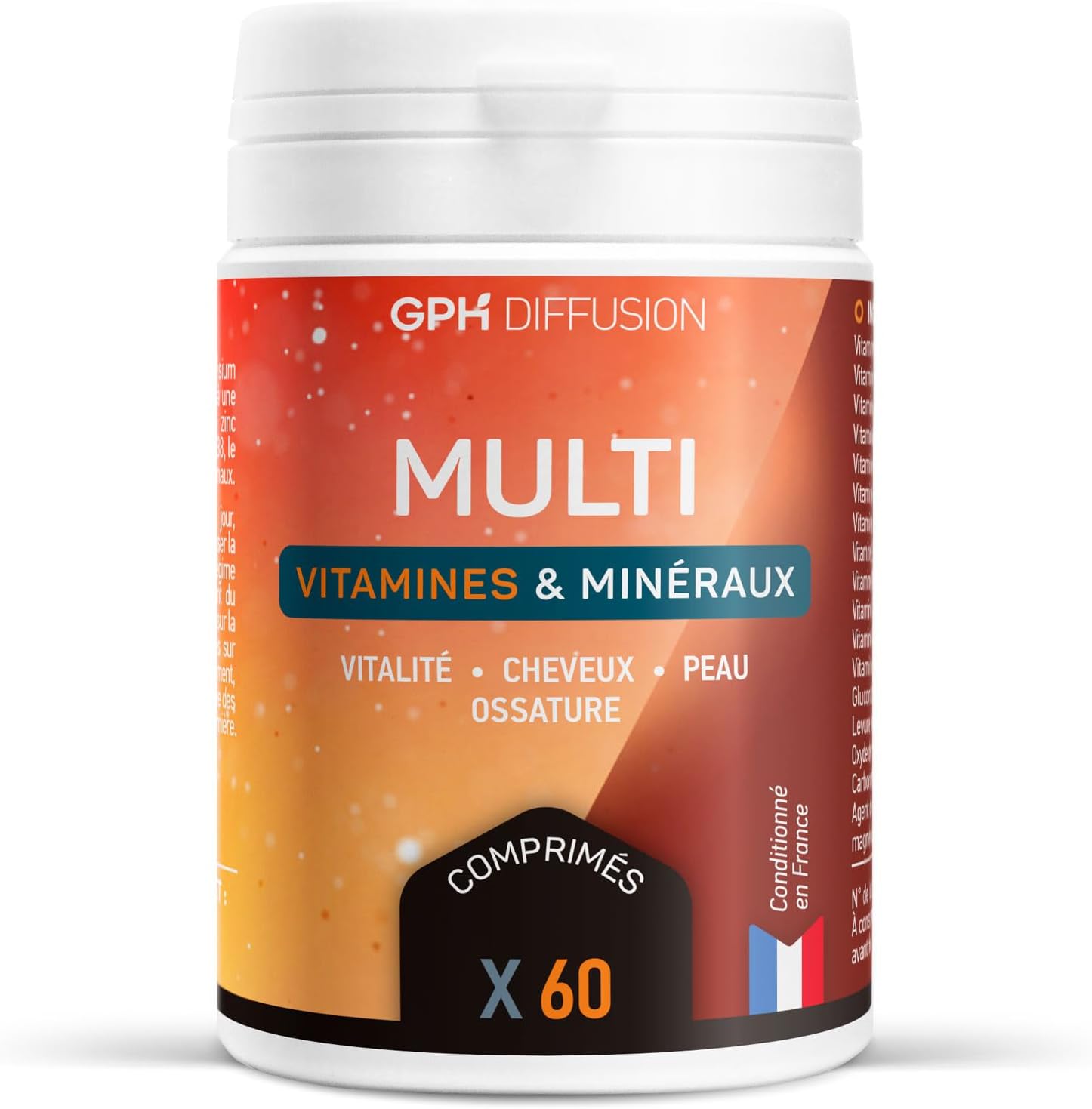 MultiVitamins and Minerals – Vitamins of Group B, A, D, E, C and Minerals – 60 Tablets – Vitality, Bone, Skin, Hair – GPH DIFFUSION