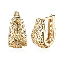 Algopix Similar Product 11 - Dainty Filigree Wide Hoop Earrings for