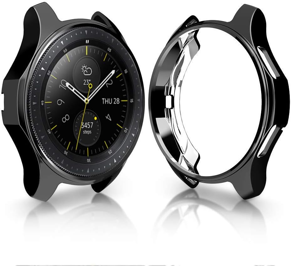 Samsung Galaxy Watch 42mm Screen Protector Case, JZK Soft Plated TPU All-Around Protective Bumper Case for Samsung Galaxy Watch 42mm Smartwatch Accessories,Black