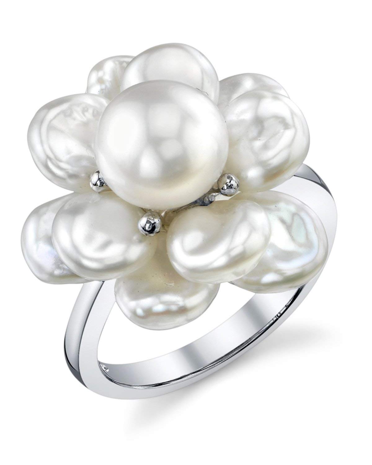 THE PEARL SOURCE Keshi Genuine White Freshwater Cultured Pearl Ring for Women