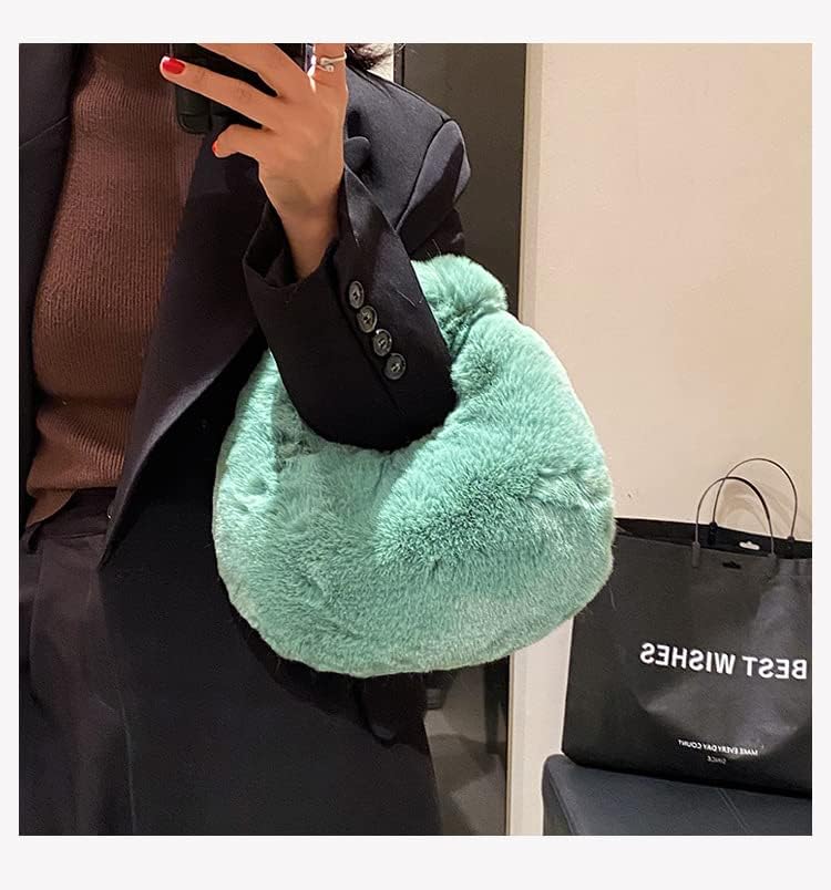 XPONNI Fuzzy Dumpling Bags, Cute Fluffy Y2k Handbags, Soft Knotted Faux Fur Bags with Zipper - Image 3
