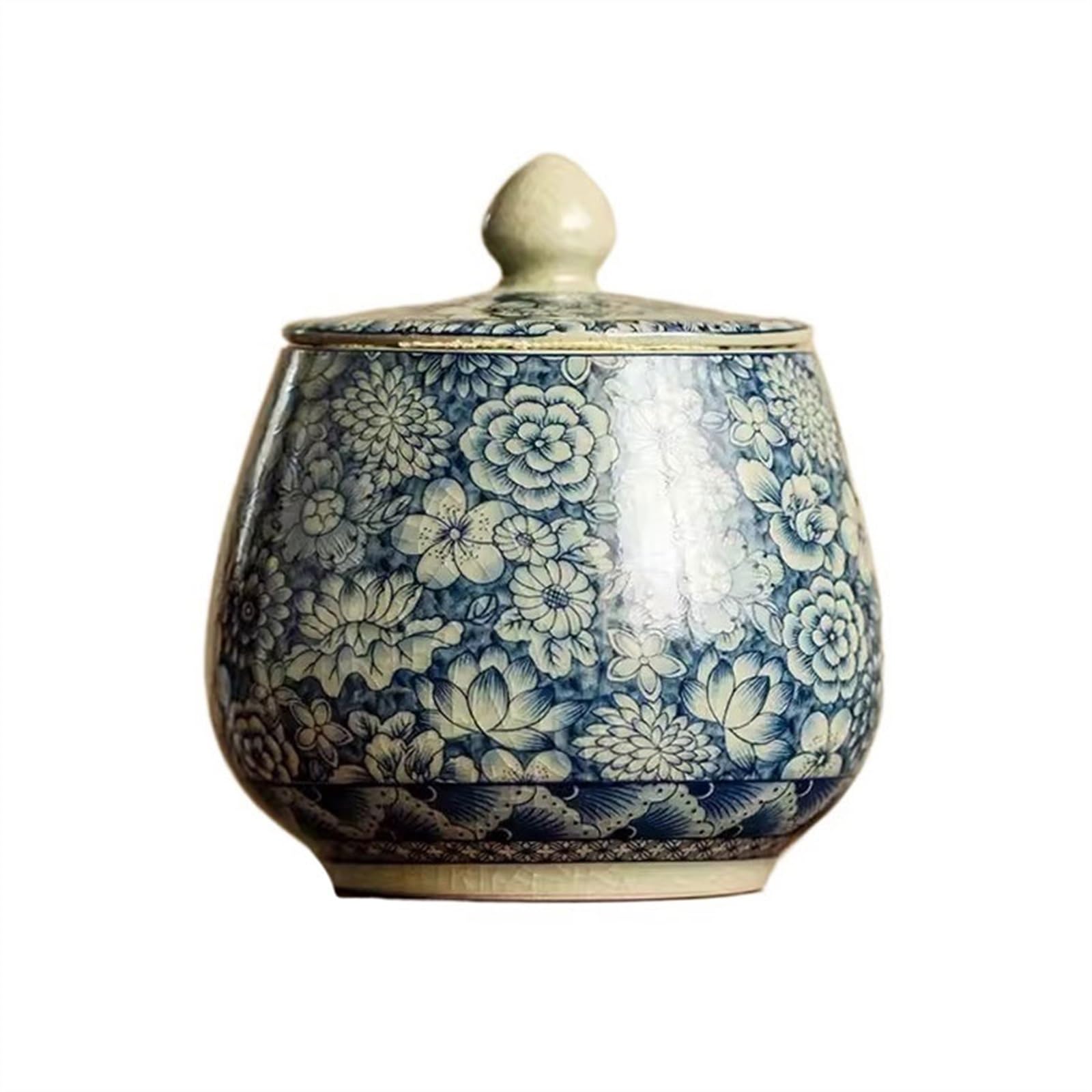 Hhaoran-9868 Ceramic Tea Canister Small Sealed Jar Retro Zen Loose Leaf Tea Storage Chinese Vintage Ru Kiln Food Canisters for Kitchen