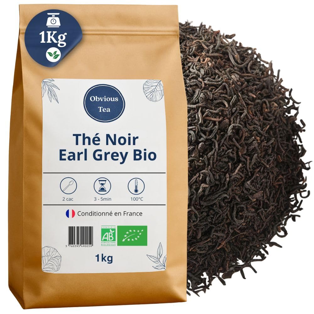Thé Noir Earl Grey Bio - Thé Vegan en Vrac, 100% Naturel, Sans OGM - Agriculture Biologique - Conditionné en France - Sachet 1 kg (500 Tasses)