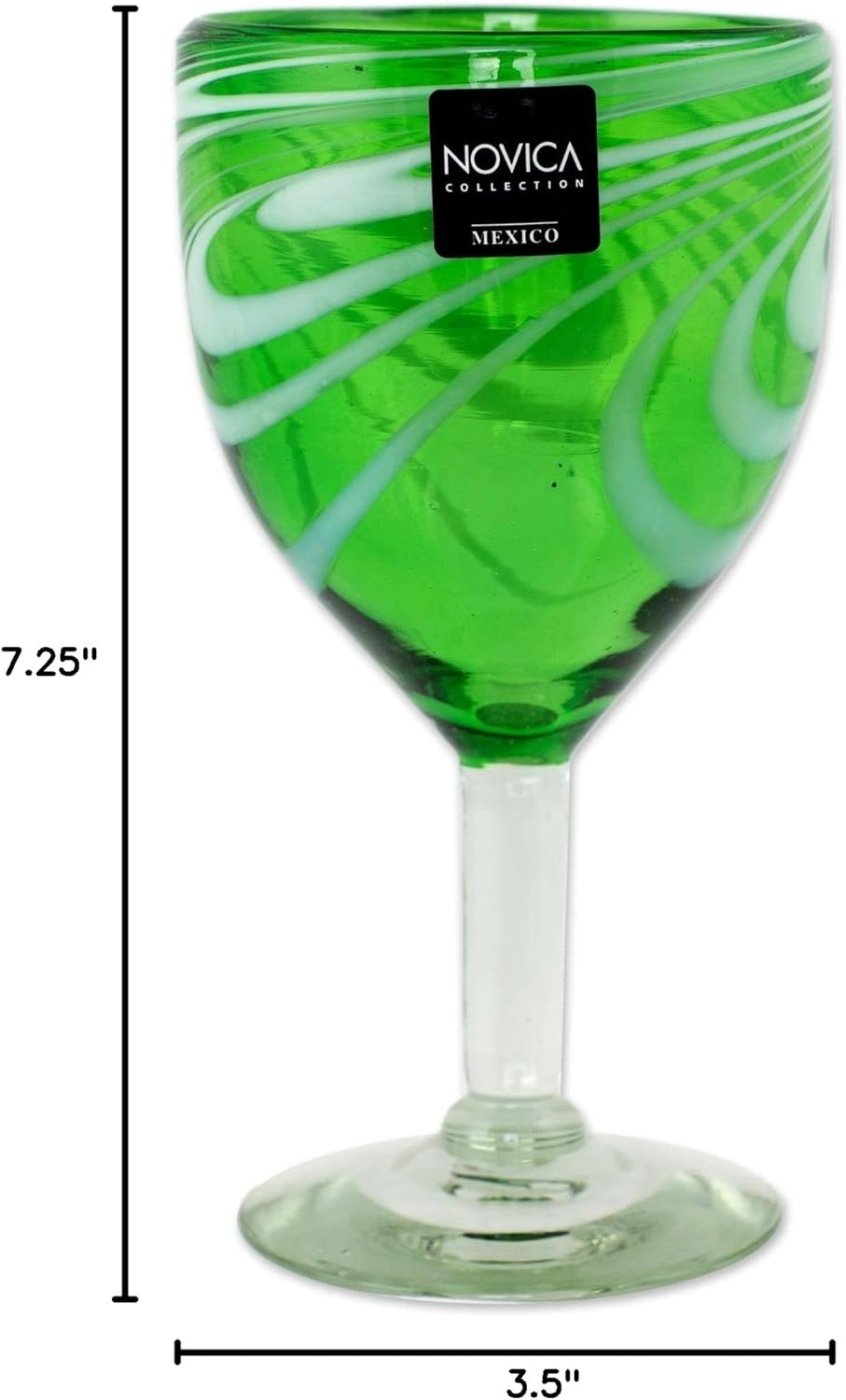 NOVICA Hand Blown Green Glass Wine Glasses, 10 Oz. 'Whirling Emerald' (Set of 6)