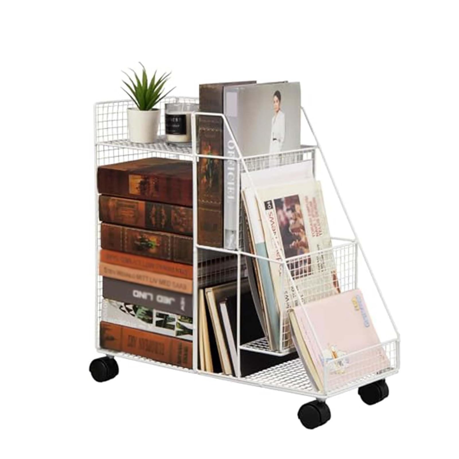 JOUFNING Rolling File Cart with Hanging Folder Organizer, Sleek Compact Iron Storage Cart, Rolling Under-Desk Bookshelf, Multipurpose Storage Organizer Rack, for Home Office(White)
