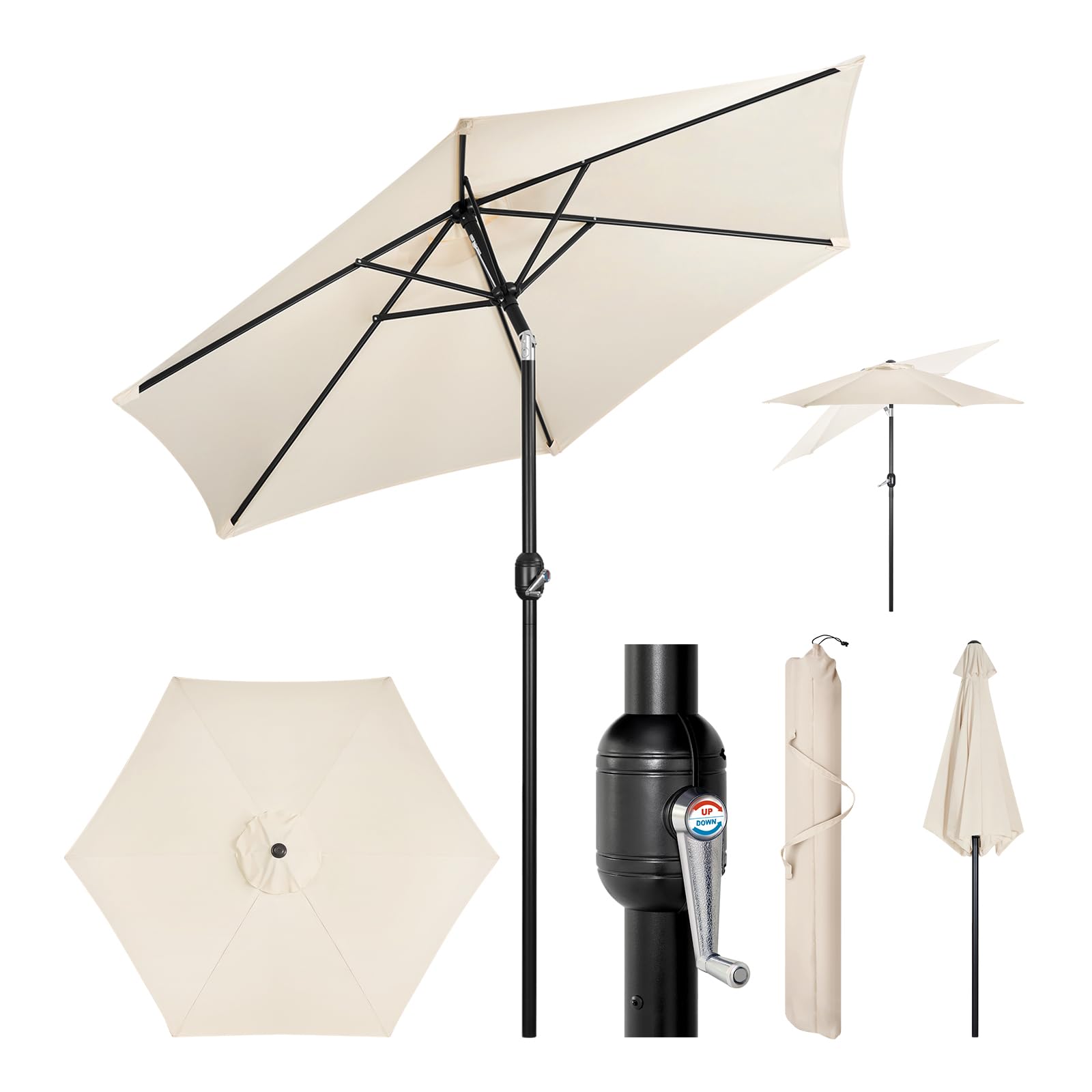 WOLTU Ombrellone da Giardino, Ombrellone da Spiaggia Grande con Manovella, Ombrellone da Esterno, Protezione UV per Terrazza, Mare, Piscina