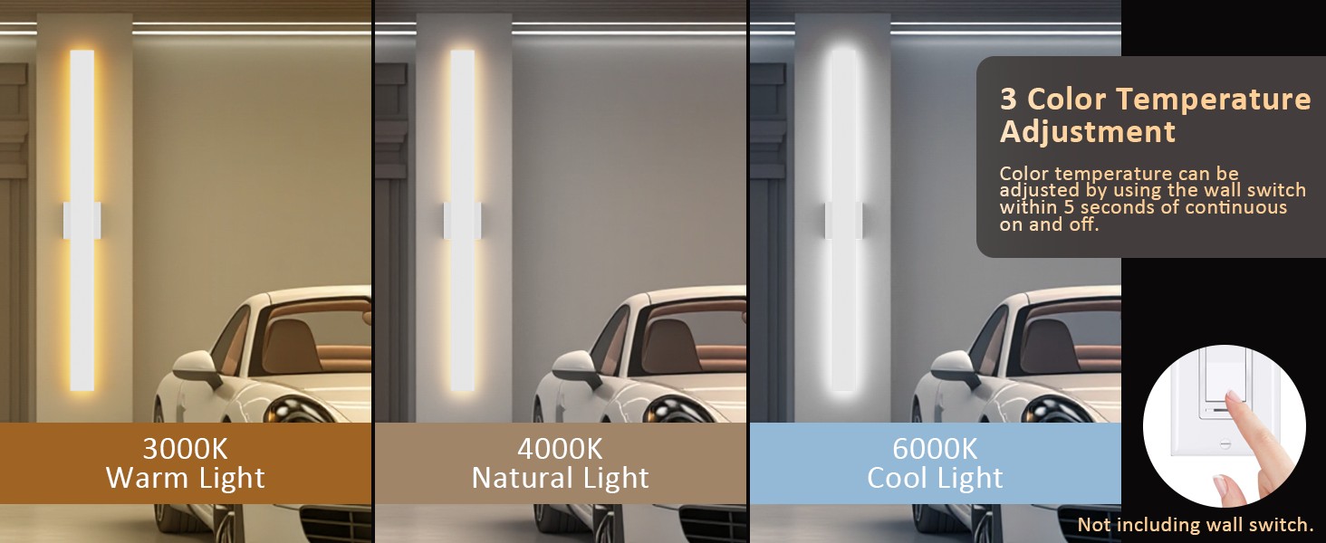 Image of Aipsun 2 Packs Outdoor Wall Sconce, 3000K 4000K 6000K, 31.5in Modern White Exterior Light, Long LED Linear Wall Light Outside Lighting for Entrance, Hallway, Garage, Porch(3CCT)